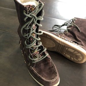 Call it Spring Brown and Floral Lined Boots